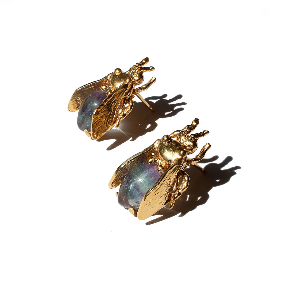 MAN80-MANI MAALAI-ARETES ABEJA CON LABRADORITA-S2950
