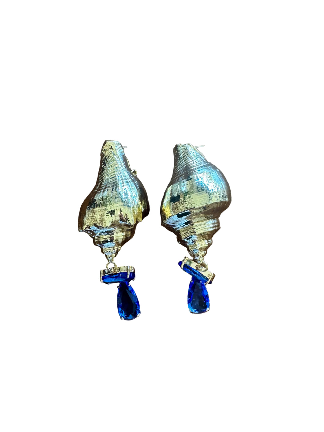 LUP164-LUCIA PIÑA-ARETES DE CARACOLES EN BAÑO DE ORO CON CRISTALES  -S1624