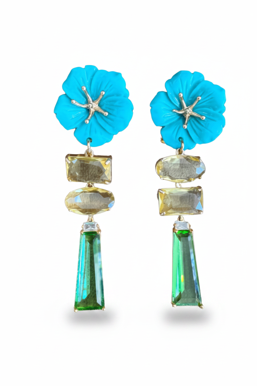 LUP45-LUCIA PIÑA-ARETES DE FLORES EN RESINA CON CRISTALES  -S1392