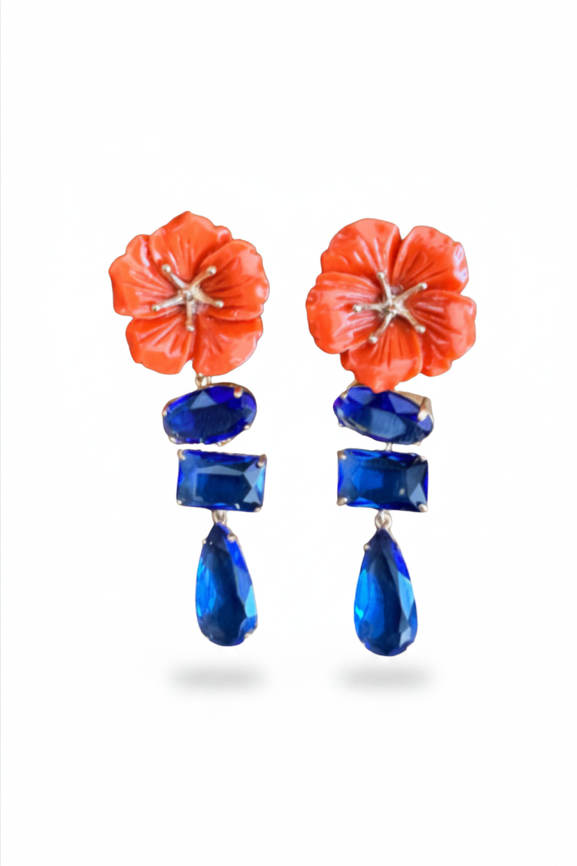LUP79-LUCIA PIÑA-ARETES DE FLORES EN RESINA CON CRISTALES -S1392