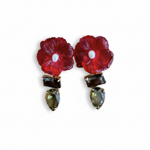 LUP77-LUCIA PIÑA-ARETES DE FLORES EN RESINA CON CRISTALES -S1392
