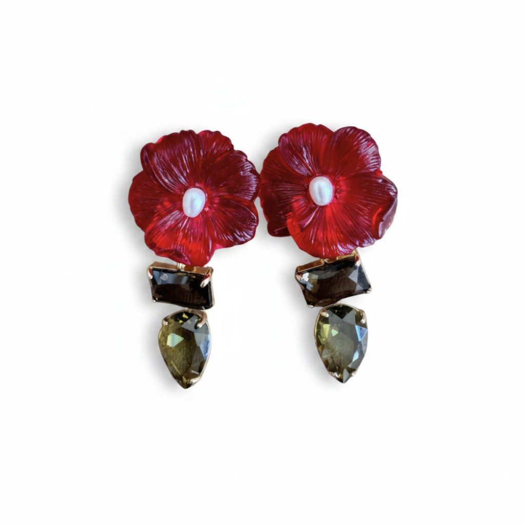 LUP77-LUCIA PIÑA-ARETES DE FLORES EN RESINA CON CRISTALES -S1392