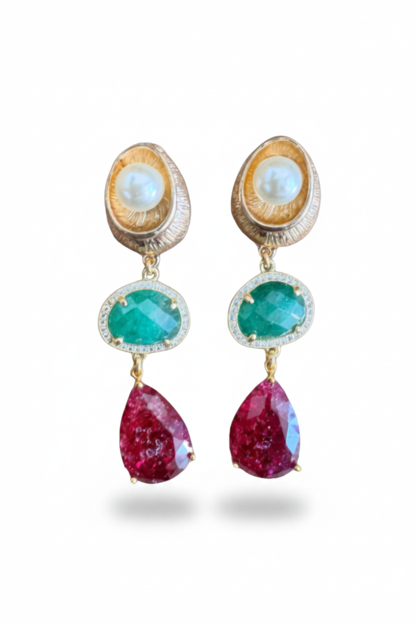 LUP73-LUCIA PIÑA-ARETES DE PIEDRAS NATURALES CON CRISTALES-S1392