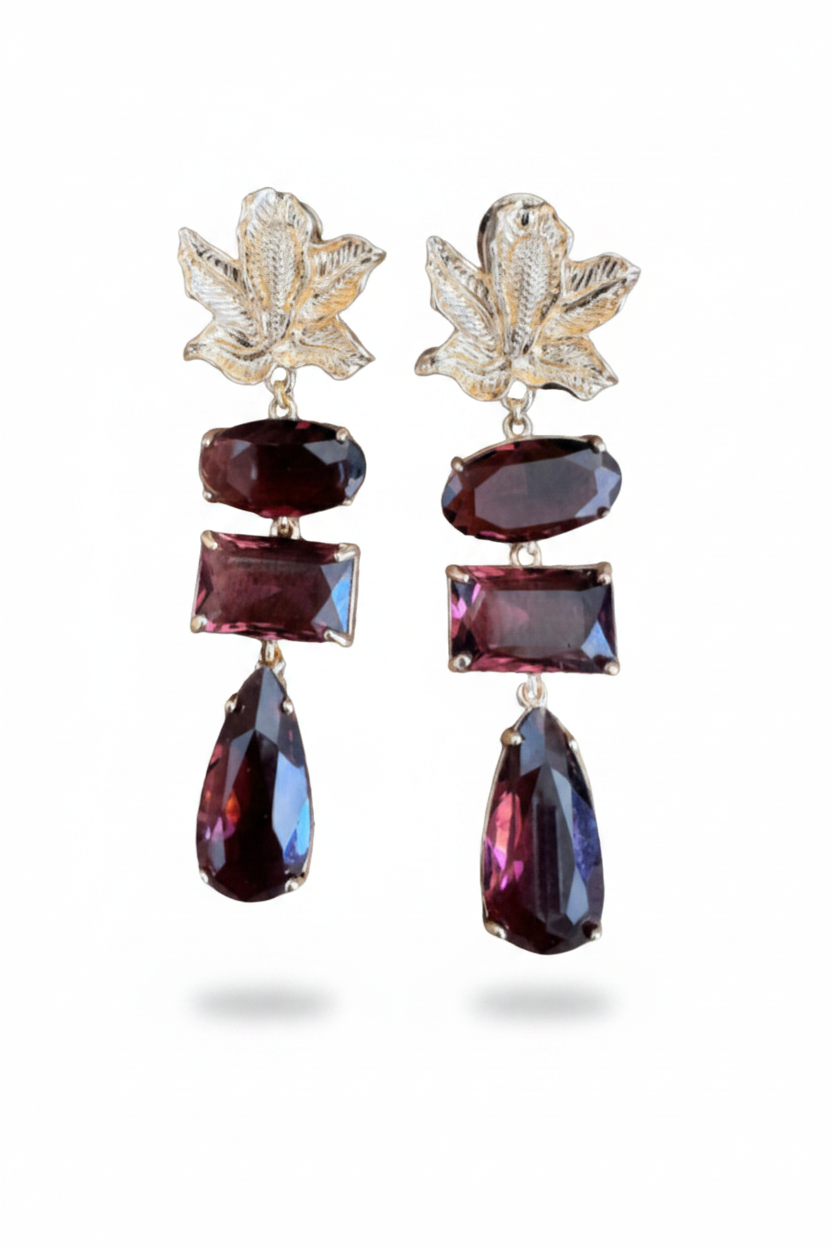 LUP70-LUCIA PIÑA-ARETES DE FLORES EN BAÑO DE ORO CON CRISTALES -S1392
