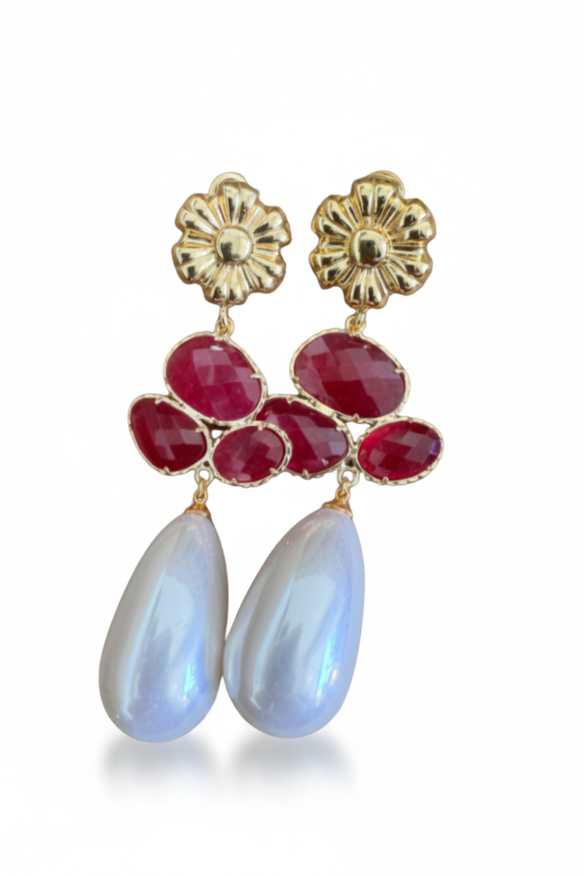 LUP59-LUCIA PIÑA-ARETES DE PIEDRAS NATURALES CON PERLA SINTÉTICA  -S1624