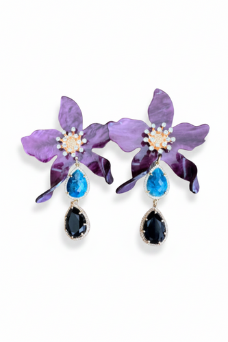 LUP67-LUCIA PIÑA-ARETES DE FLORES EN RESINA CON PIEDRAS NATURALES Y CRISTAL  -S1624