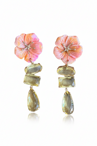 LUP78-LUCIA PIÑA-ARETES DE FLORES EN RESINA CON CRISTALES  -S1392