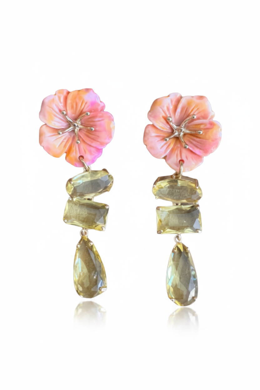 LUP78-LUCIA PIÑA-ARETES DE FLORES EN RESINA CON CRISTALES  -S1392