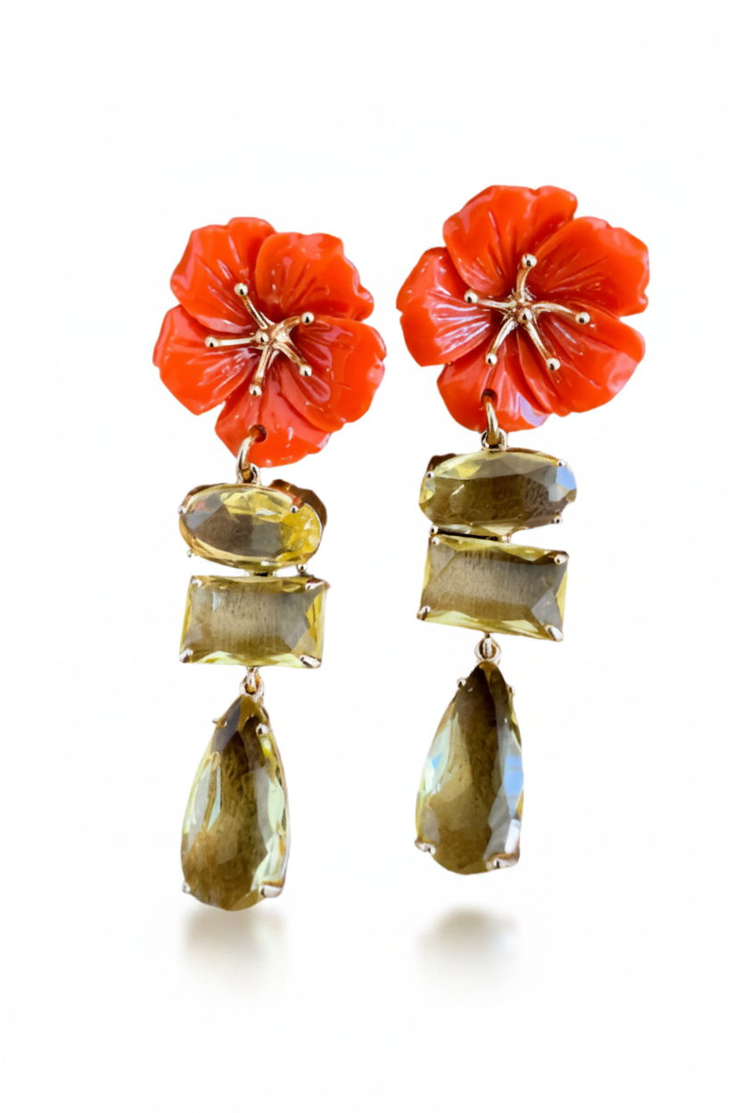 LUP68-LUCIA PIÑA -ARETES DE FLORES EN RESINA CON CRISTALES -S1508