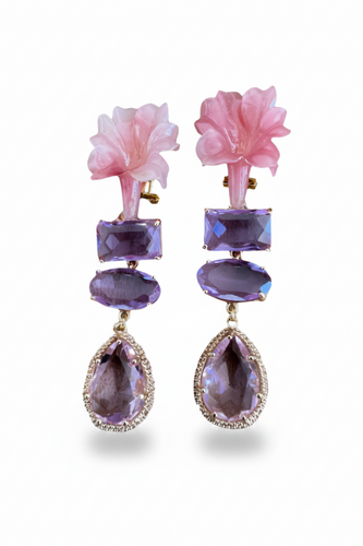 LUP69-LUCIA PIÑA -ARETES DE FLORES EN RESINA CON CRISTALES -S1508