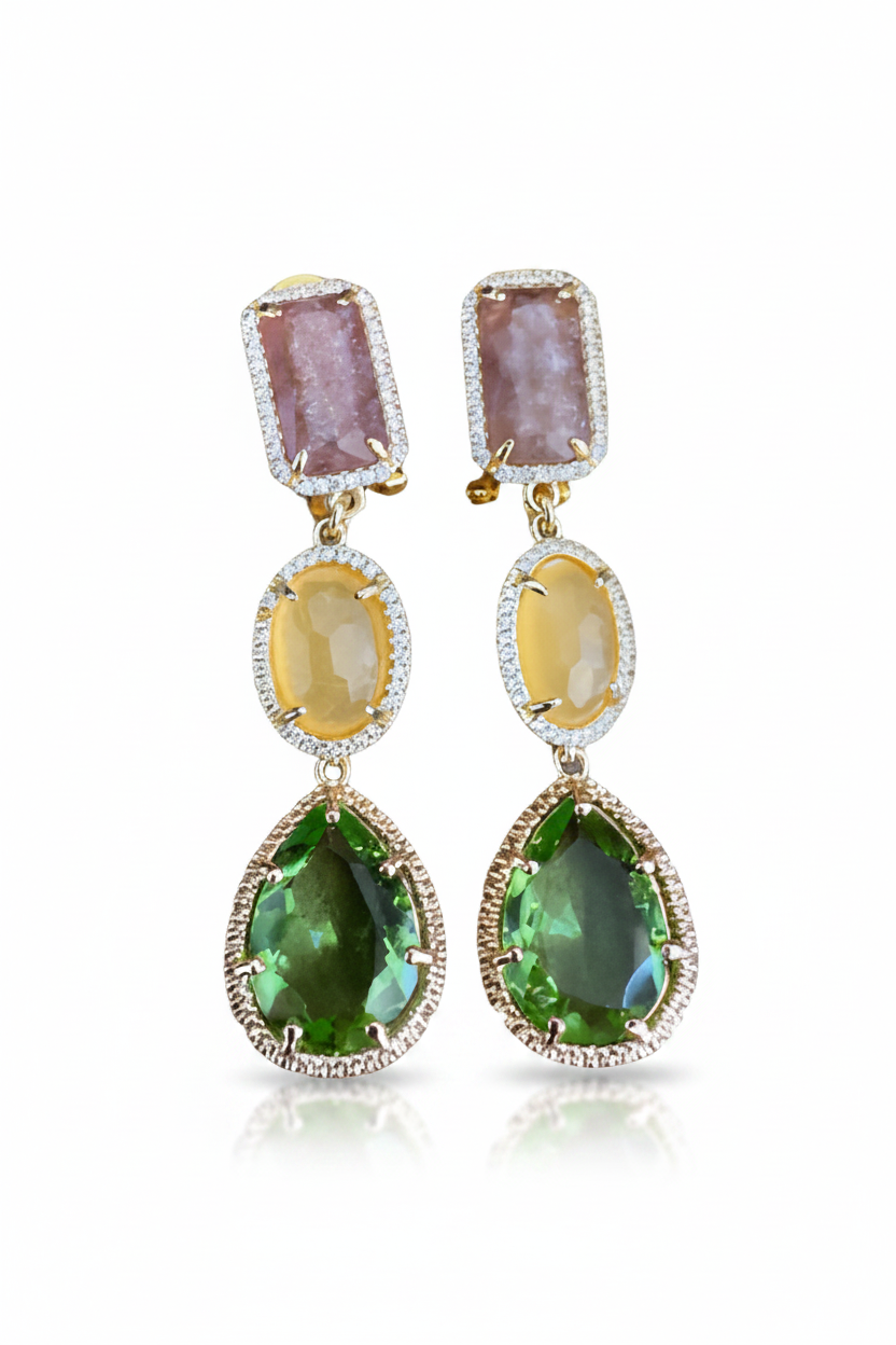LUP88-LUCIA PIÑA-ARETES DE PIEDRAS NATURALES CON CRISTALES -S1508