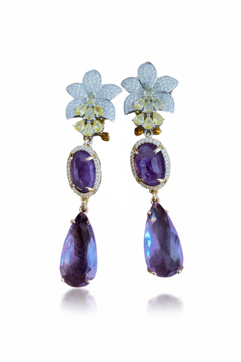 LUP89-LUCIA PIÑA-ARETES DE FLORES EN ZIRCONIAS CON CRISTALES -S1508