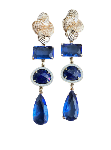 LUP90-LUCIA PIÑA-ARETES DE PIEDRAS NATURALES CON CRISTALES  -S1508