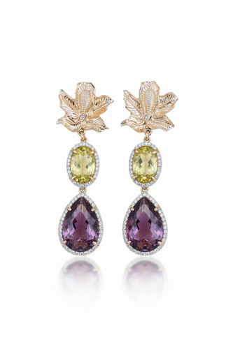LUP91-LUCIA PIÑA-ARETES DE PIEDRAS NATURALES CON FLOR  -S1508