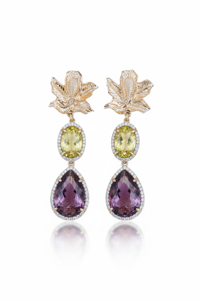 LUP91-LUCIA PIÑA-ARETES DE PIEDRAS NATURALES CON FLOR  -S1508