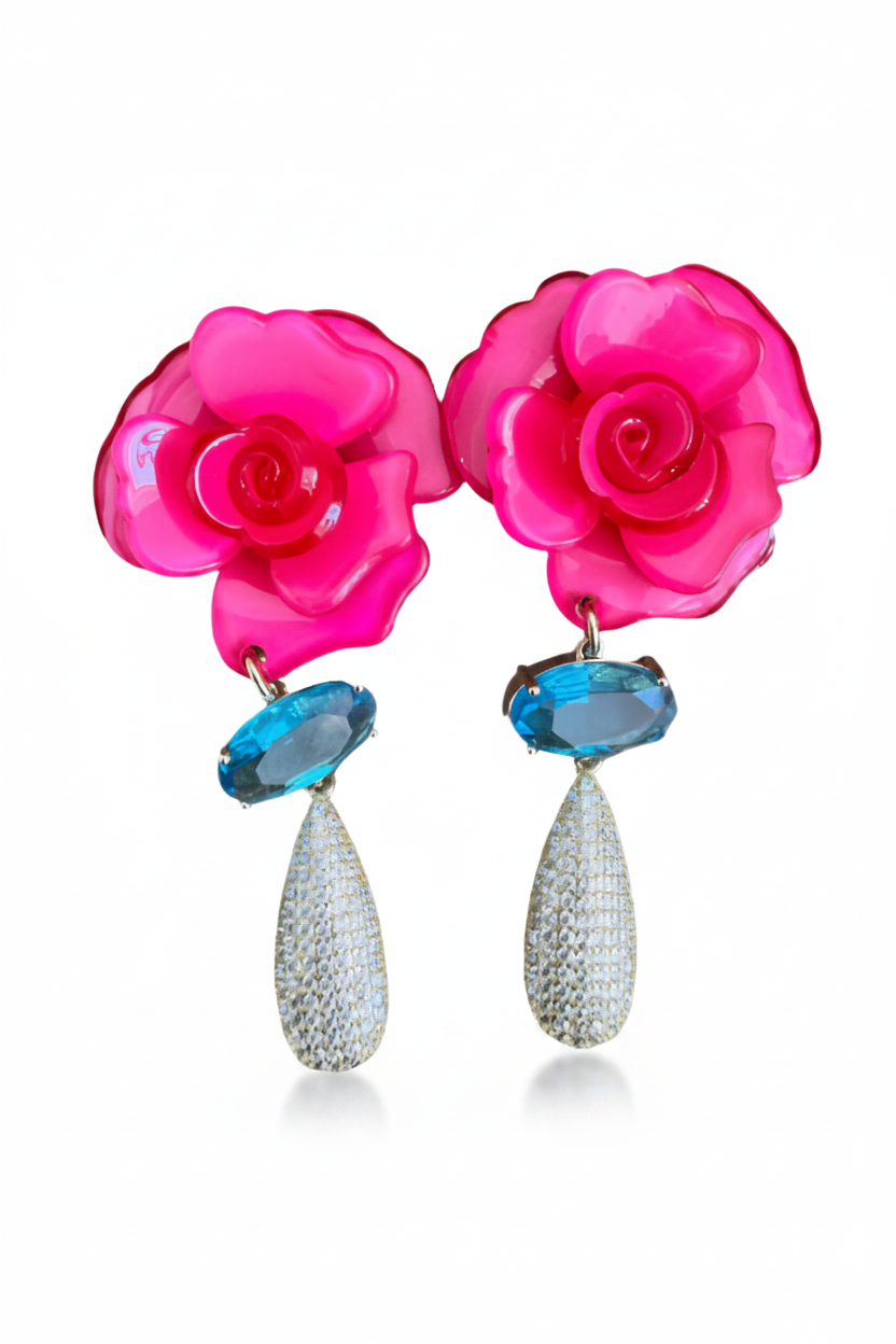 LUP92-LUCIA PIÑA-ARETES DE FLORES EN RESINA CON CRISTALES  -S1508