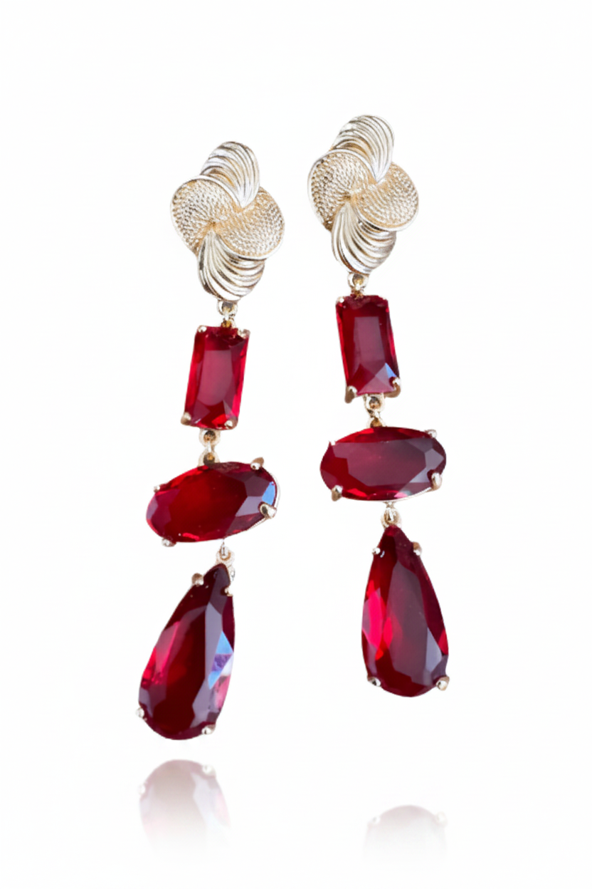 LUP96-LUCIA PIÑA-ARETES DE CRISTALES EN BAÑO DE ORO -S1508