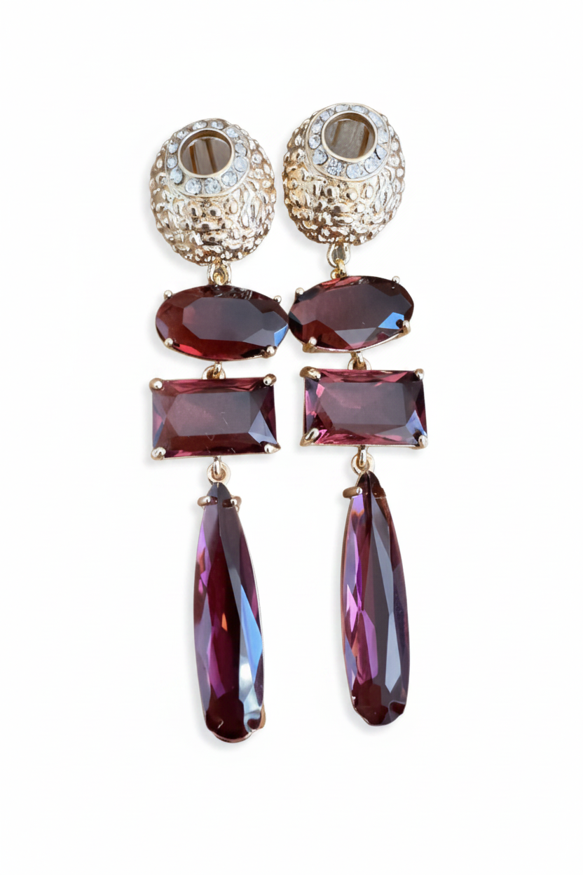 LUP97-LUCIA PIÑA-ARETES DE CRISTALES EN BAÑO DE ORO -S1508