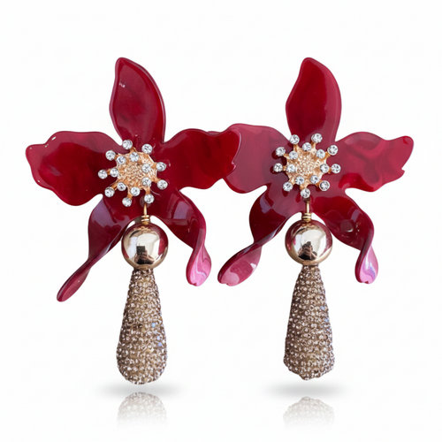 LUP83-LUCIA PIÑA-ARETES DE FLORES EN RESINA CON CRISTALES-S1508