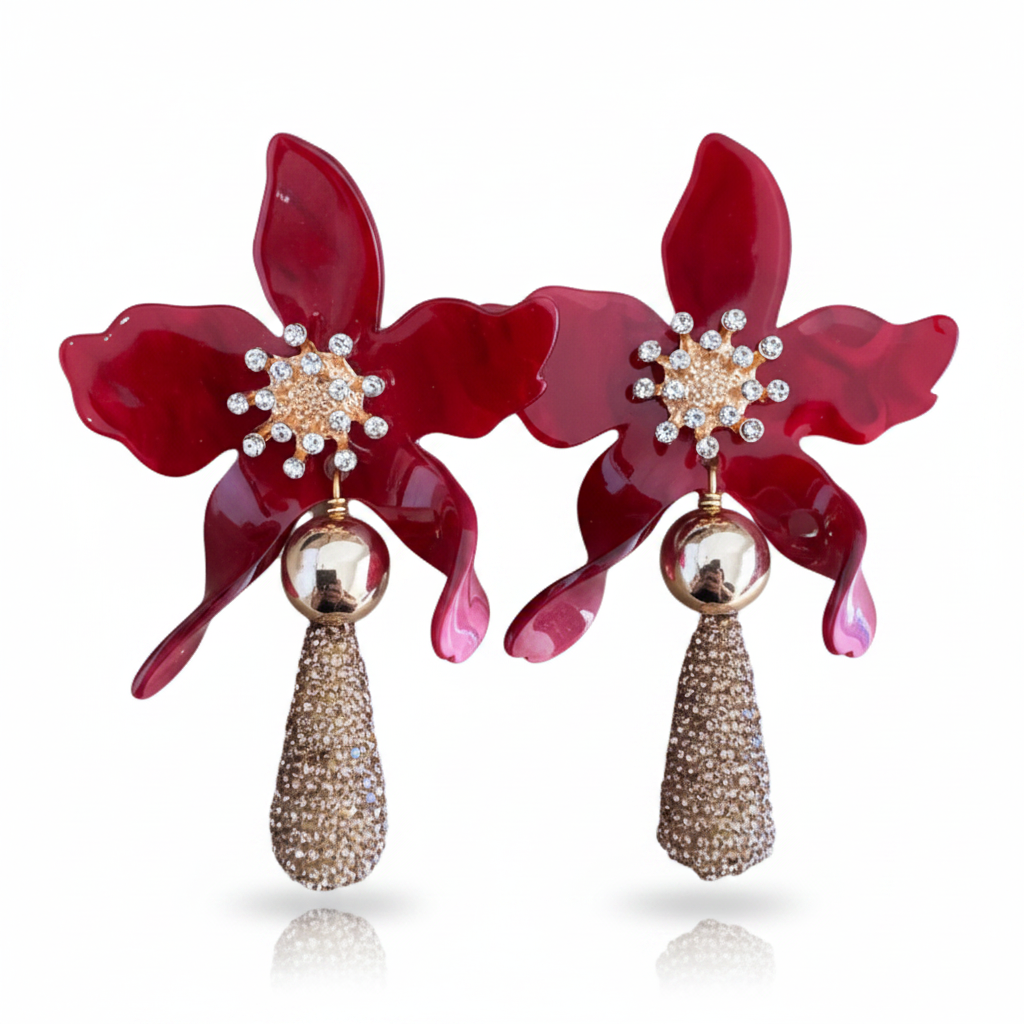 LUP83-LUCIA PIÑA-ARETES DE FLORES EN RESINA CON CRISTALES-S1508