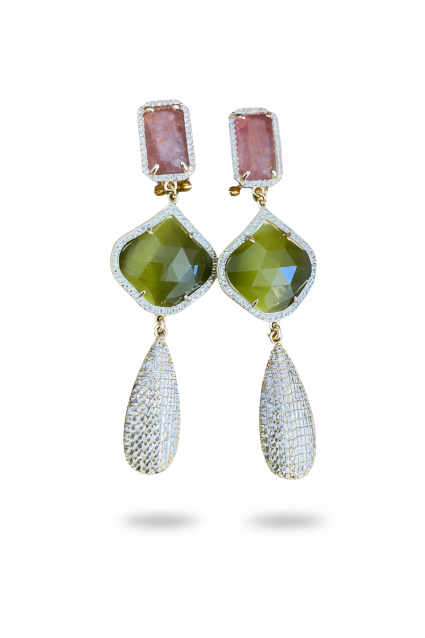 LUP86-LUCIA PIÑA-ARETES DE PIEDRAS NATURALES CON CRISTALES   -S1624