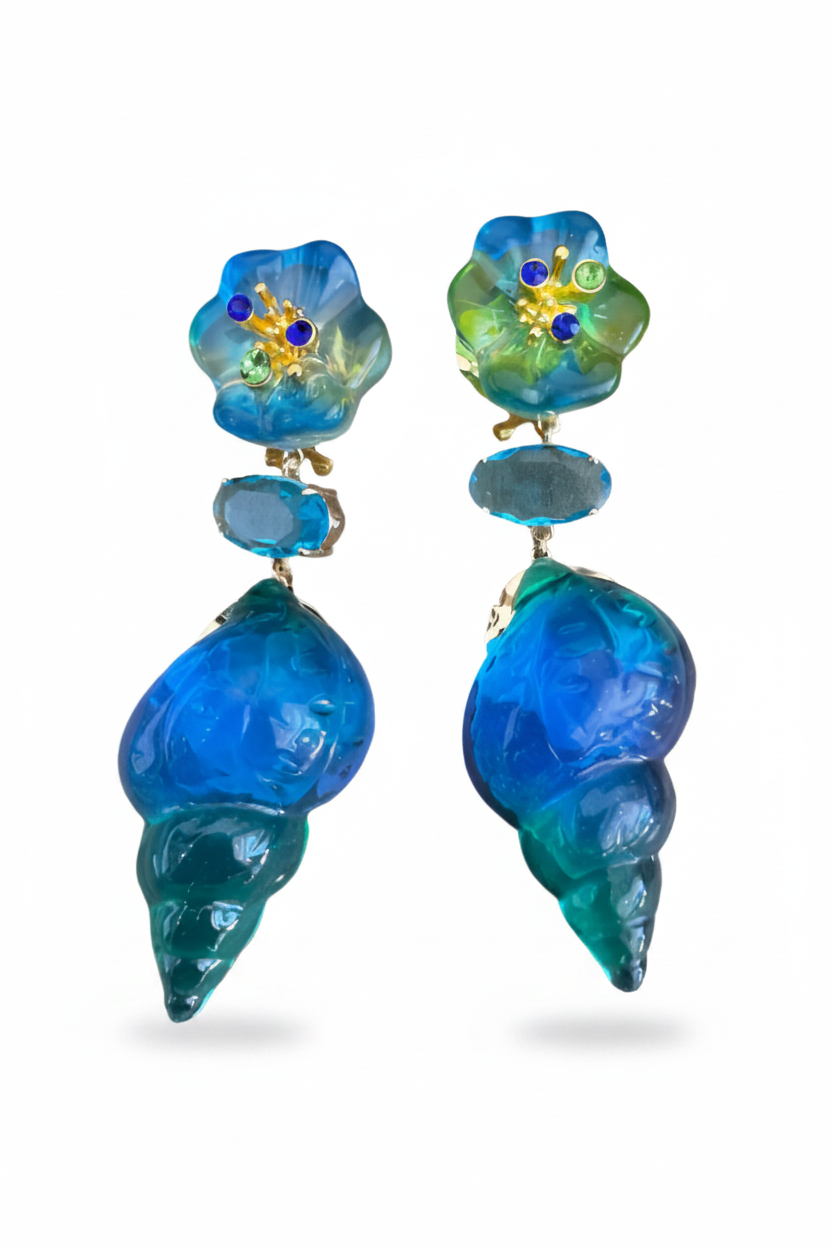 LUP87-LUCIA PIÑA-ARETES DE CARACOLES EN RESINA CON FLOR -S1624