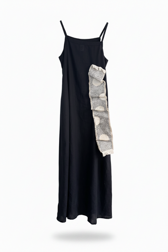 ALER28-ALEJANDRA RAW-VESTIDO YURIKO LINO NEGRO PIEZA UNICA BORDADA SACHIKO-S5900
