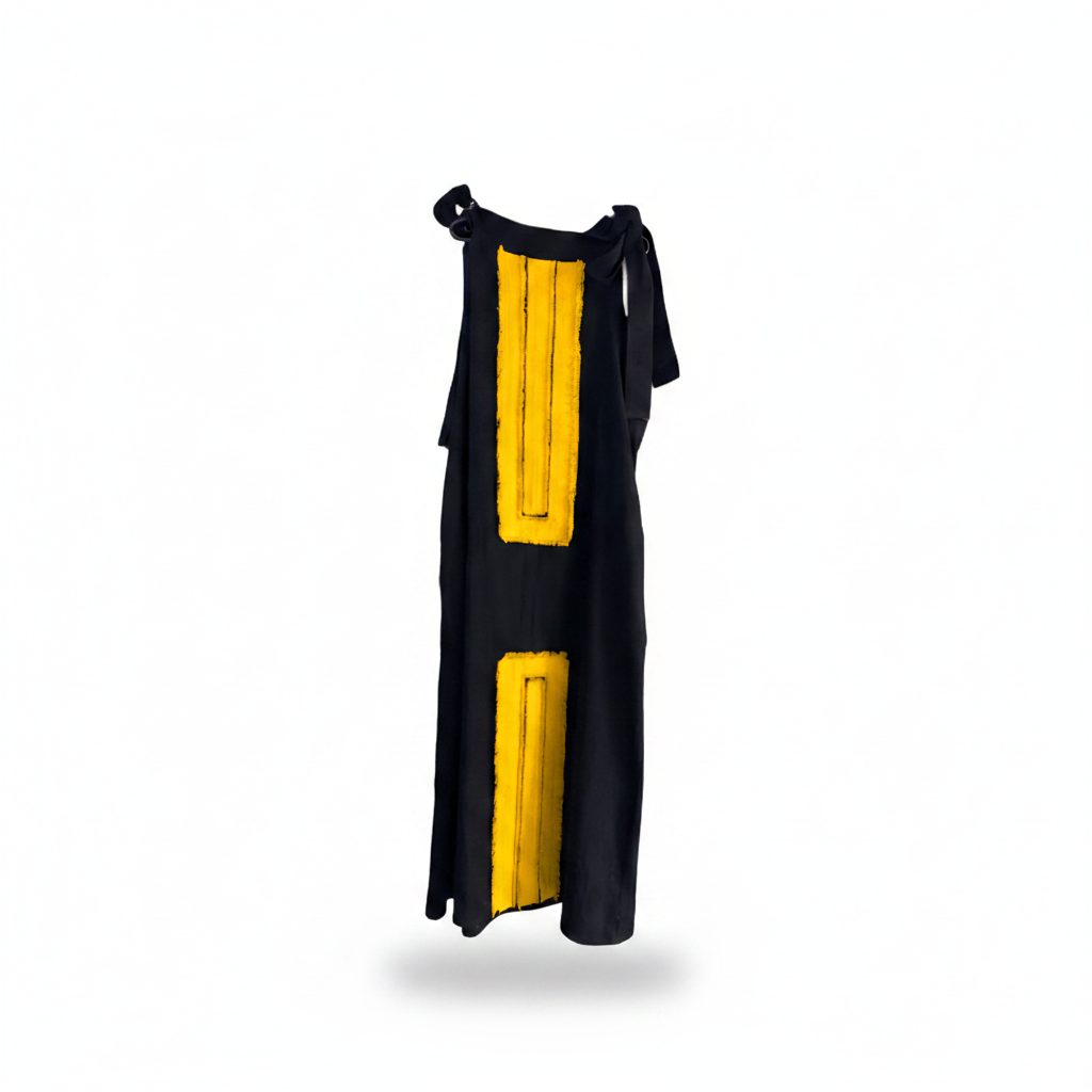 ALER27-ALEJANDRA RAW-VESTIDO HALTER NEGRO DETALLE AMARILLO-S5613