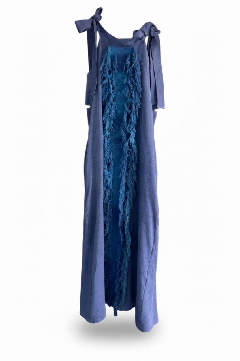 ALER21-ALEJANDRA RAW-#10 VESTIDO HALTER DESHILACHADO AZUL-S8799