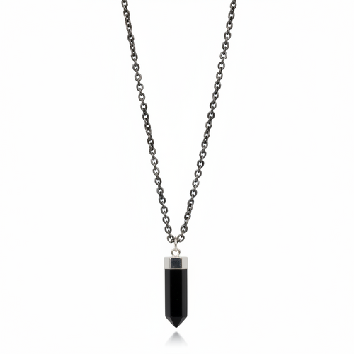 MAN133-MANI MAALAI- DIJE TOURMALINA NEGRA CADENA PLATA OXIDADA-S2850