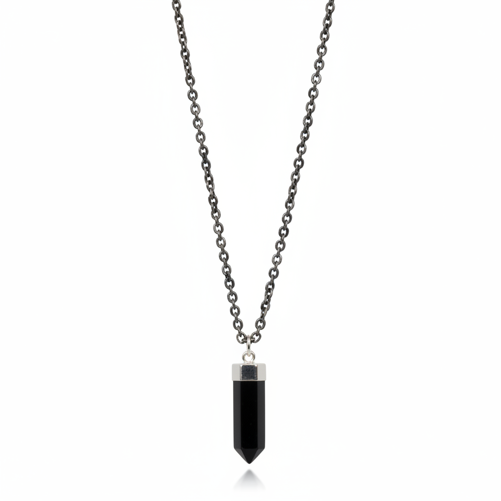 MAN133-MANI MAALAI- DIJE TOURMALINA NEGRA CADENA PLATA OXIDADA-S2850