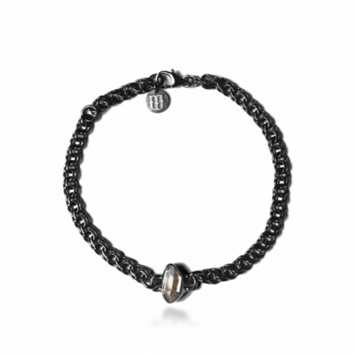 MAN132-MANI MAALAI- PULSERA HERKIMER BISELADO EN CADENA FLAT PLATA RODIO-S1450