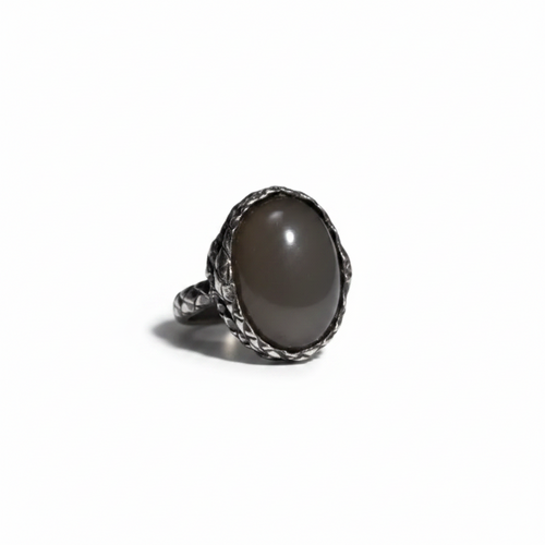 MAN128-MANI MAALAI-ANILLO OUROBOROS PIEDRA LUNA GRIS -S2890