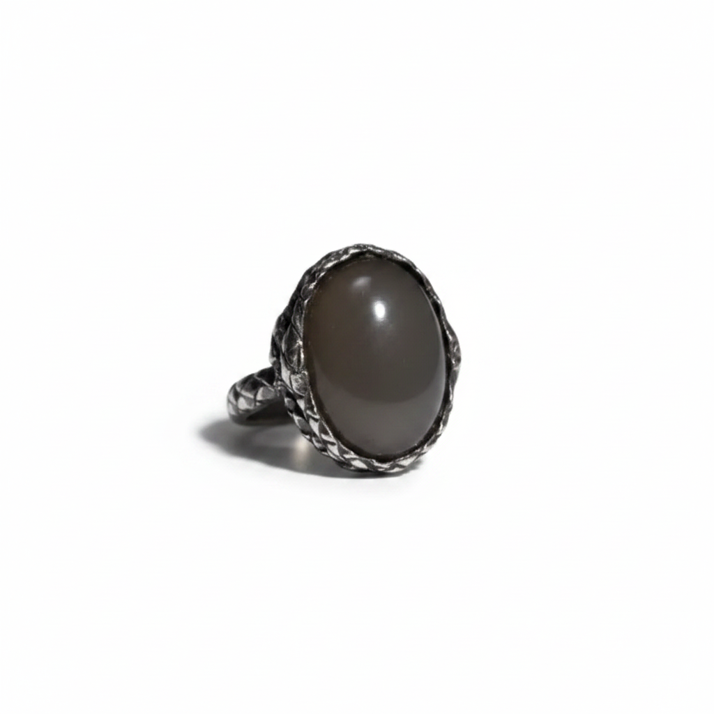 MAN128-MANI MAALAI-ANILLO OUROBOROS PIEDRA LUNA GRIS -S2890