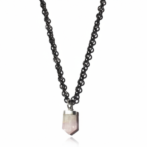 MAN125-MANI MAALAI-CUARZO KUNZITA ROSA EN CADENA RODIO-S3690