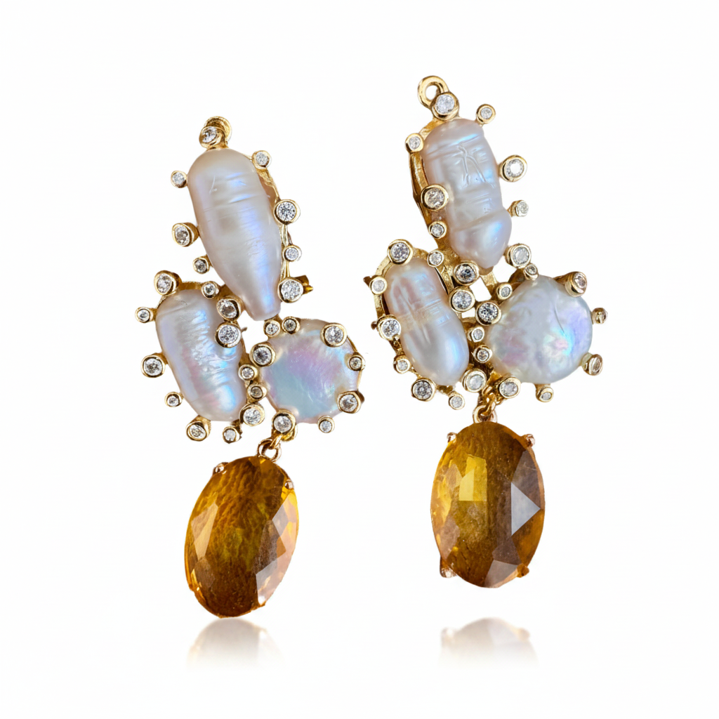 LUP108-LUCIA PIÑA-ARETES DE PERLA NATURAL CON CRISTALES -S1508