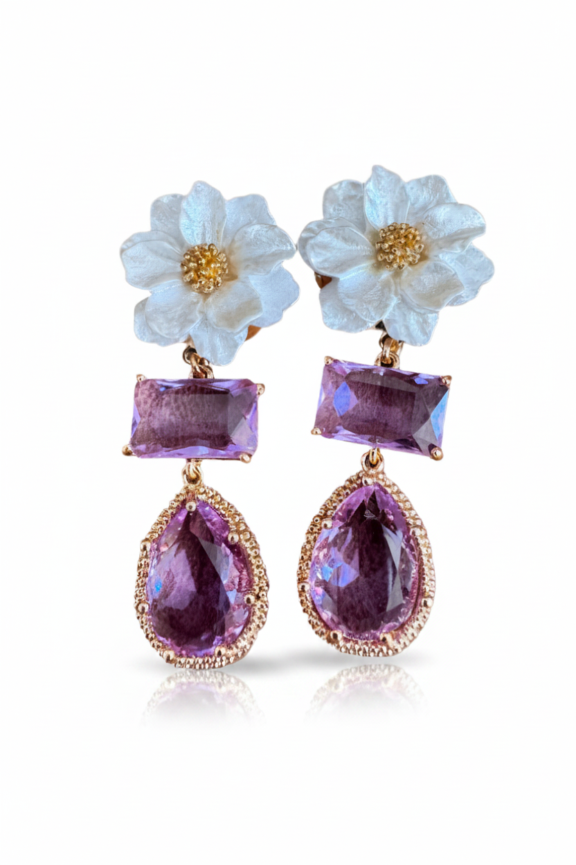 LUP110-LUCIA PIÑA-ARETES DE FLORES EN RESINA CON CRISTALES-S1508