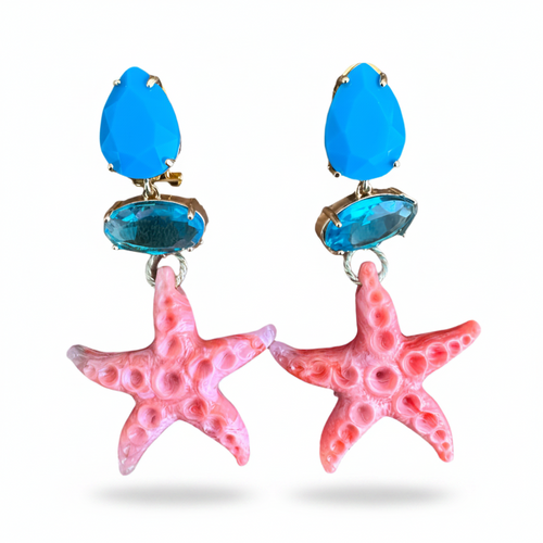 LUP116-LUCIA PIÑA-ARETES DE CRISTAL CON ESTRELLA DE MAR EN RESINA -S1508