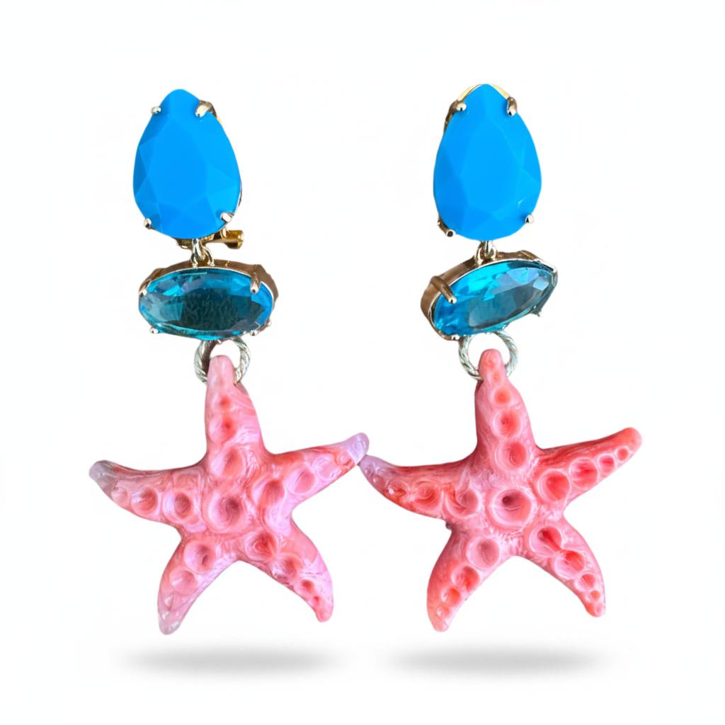 LUP116-LUCIA PIÑA-ARETES DE CRISTAL CON ESTRELLA DE MAR EN RESINA -S1508