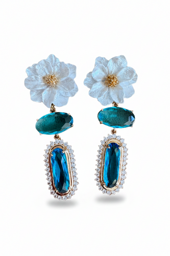 LUP117-LUCIA PIÑA-ARETES DE FLORES EN RESINA CON CRISTALES  -S1508