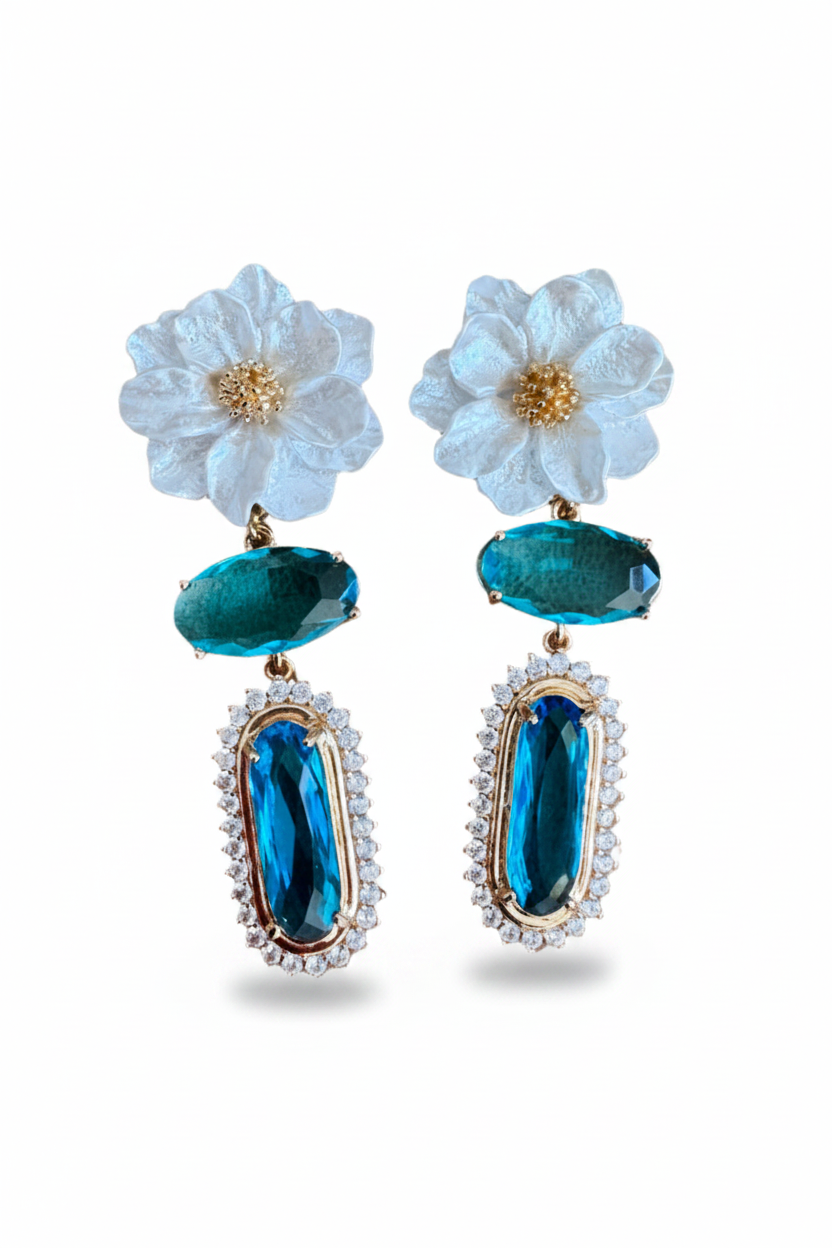 LUP117-LUCIA PIÑA-ARETES DE FLORES EN RESINA CON CRISTALES  -S1508