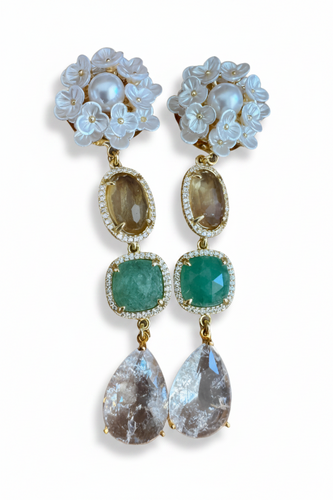 LUP103-LUCIA PIÑA-ARETES DE FLORES EN RESINA CON PIEDRAS NATURALES Y CRISTALES -S1624