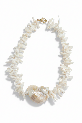 LUP118-LUCIA PIÑA-COLLAR PEDAZOS DE CONCHAS CON CARACOL -S2900