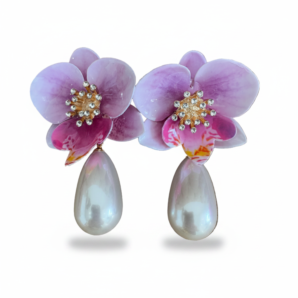 LUP127-LUCIA PIÑA-ARETES DE FLORES EN RESINA CON PERLA SINTETICA -S1508