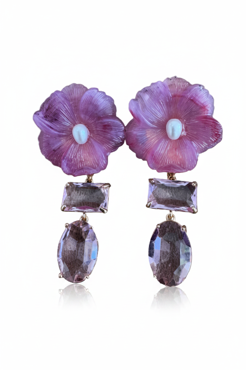 LUP130-LUCIA PIÑA-ARETES DE FLORES EN RESINA CON CRISTALES -S1508