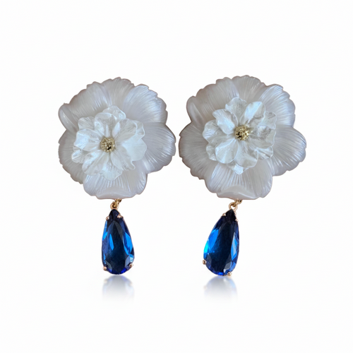 LUP135-LUCIA PIÑA-ARETES DE FLORES EN RESINA CON CRISTAL  -S1508