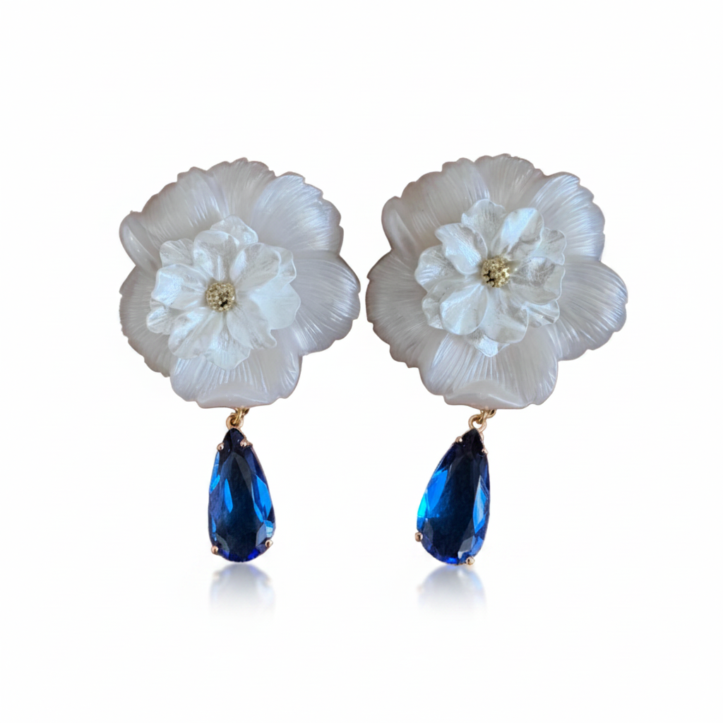 LUP135-LUCIA PIÑA-ARETES DE FLORES EN RESINA CON CRISTAL  -S1508