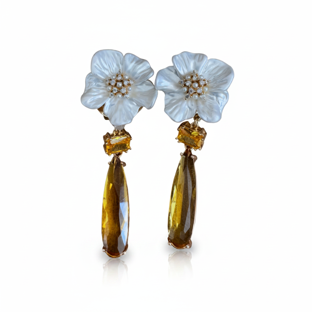 LUP139-LUCIA PIÑA-ARETES DE FLORES CON CRISTALES  -S1508