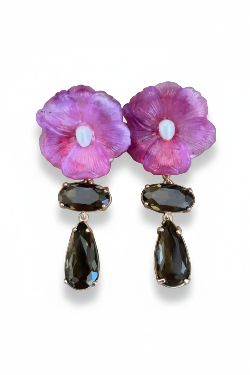 LUP146-LUCIA PIÑA-ARETES DE FLORES EN RESINA CON CRISTAL -S1508