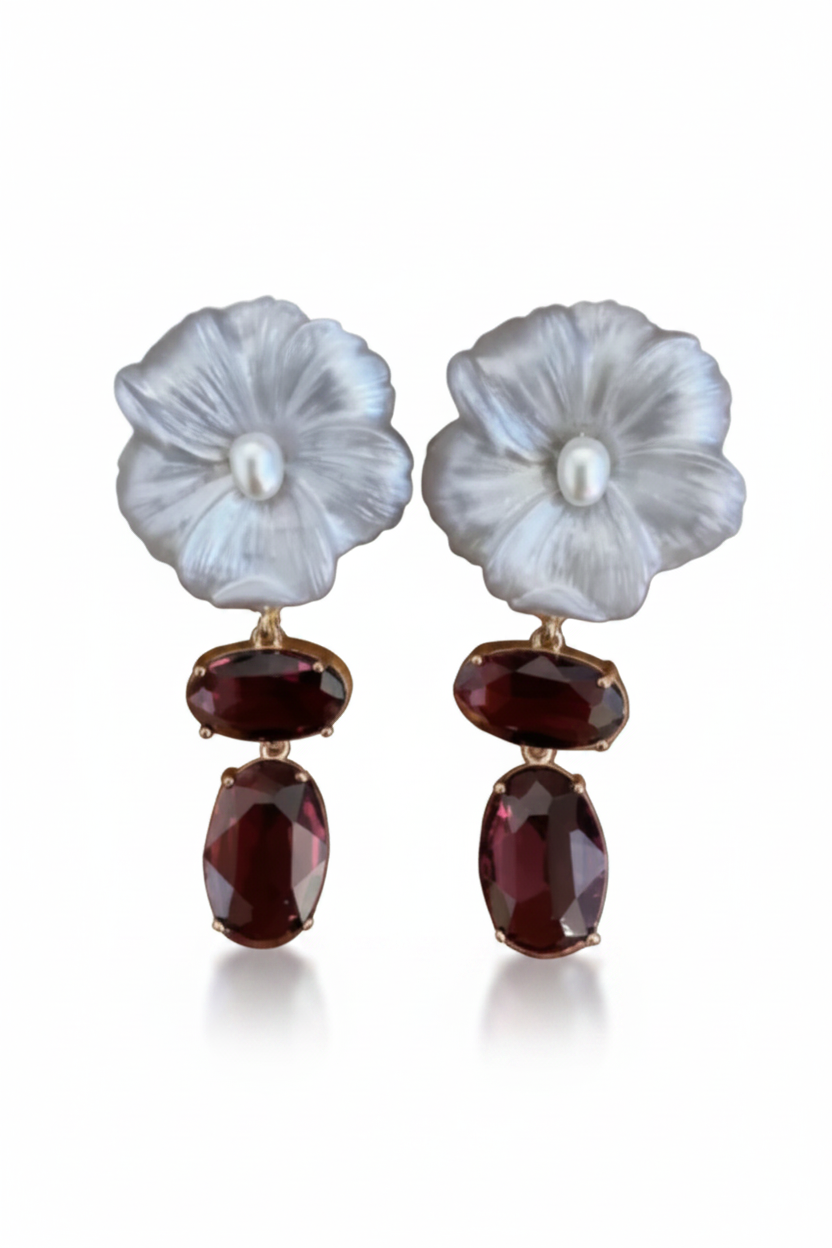 LUP148-LUCIA PIÑA-ARETES DE FLORES EN RESINA CON CRISTALES   -S1508